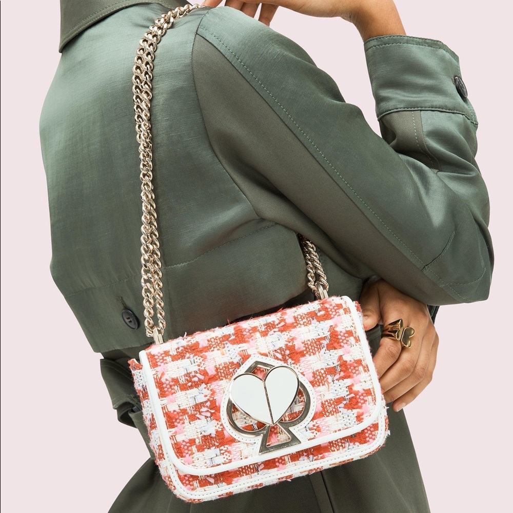 Kate Spade Nicola Bag Pink Plaid Twist Lock Purse Chain Crossbody